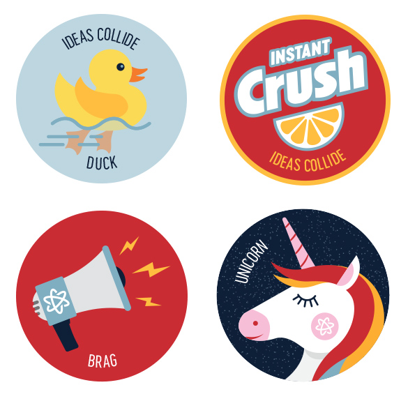 Duck, Instant Crush, Brag and Unicorn badges